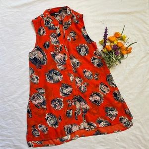 Brooklyn Industries Floral Orange Swing Sleeveless Blouse with Tie size XS
